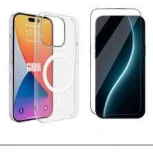 Tekno Grup Iphone 15 Pro Kılıf Mika Kamera Korumalı M-Safe Şarj Özellikli Şeffaf Sert Pc London Kapak + Cam Ekran Koruyucu