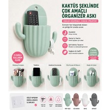 Vi Caro 2 Adet Kaktüs Şekilli Çok Amaçlı Organizer Askı | Yapışkanlı Duvar Düzenleyici Kumandalık Telefonluk Banyo Mutfak Organizeri