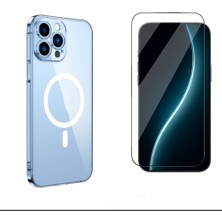 Tekno Grup Iphone 13 Pro Max Kılıf Mika Kamera Korumalı M-Safe Şarj Özellikli Şeffaf Sert Pc London Kapak + Cam Ekran Koruyucu