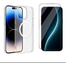 Tekno Grup Iphone 15 Kılıf Mika Kamera Korumalı M-Safe Şarj Özellikli Şeffaf Sert Pc London Kapak + Cam Ekran Koruyucu