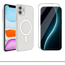 Tekno Grup Iphone 12 Kılıf Mika Kamera Korumalı M-Safe Şarj Özellikli Şeffaf Sert Pc London Kapak + Cam Ekran Koruyucu