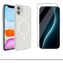 Tekno Grup Iphone 11 Kılıf Mika Kamera Korumalı M-Safe Şarj Özellikli Şeffaf Sert Pc London Kapak + Cam Ekran Koruyucu