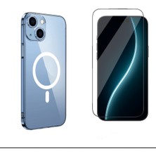 Tekno Grup Iphone 13 Kılıf Mika Kamera Korumalı M-Safe Şarj Özellikli Şeffaf Sert Pc London Kapak + Cam Ekran Koruyucu