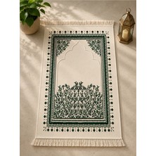 Lüks Kadife Dokuma Seccade Yumuşak Dokulu Saçaklı Mihrab Desenli Namaz Seccadesi Yeşil