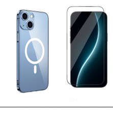 Tekno Grup Iphone 14 Kılıf Mika Kamera Korumalı M-Safe Şarj Özellikli Şeffaf Sert Pc London Kapak + Cam Ekran Koruyucu