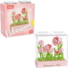 PopŞeker Bloom Boutique Gül Yapım Blokları (349 Parça) | Fanuslu Dekoratif Çiçek Seti