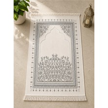 Lüks Kadife Dokuma Seccade Yumuşak Dokulu Saçaklı Mihrab Desenli Namaz Seccadesi Gri