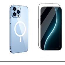 Tekno Grup Iphone 12 Pro Max Kılıf Mika Kamera Korumalı M-Safe Şarj Özellikli Şeffaf Sert Pc London Kapak + Cam Ekran Koruyucu