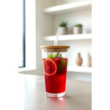 Grandora Bambu Kapaklı Cam Pipetli Şık ve Dayanıklı Cam Bardak (400 Ml)