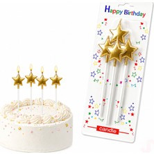 Süsle Bebek ve Parti Çubuklu Metalik Altın Yıldız Mum - 14 cm x 4 Adet