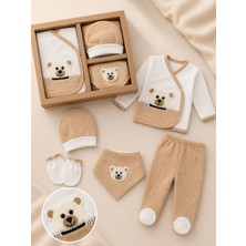 Lilliy %100 Pamuk Yenidoğan Bebek Hastane Çıkışı Seti 5 Parça Panda Desenli Kahve Bej Bebek Zıbın Takımı