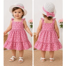 Lina Baby Bloomm Kız Bebek Çiçek Desenli Elbise ve Şapka Takımı Yazlık Pembe