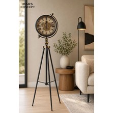 Vintage Hareketli Çarklı Ayaklı Dekoratif Saat 148 cm – 40 cm Çap Metal Tripod Salon Saati