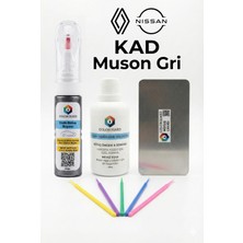 COLORGUARD Renault Nissan KAD Muson Gri İğneli ve Fırçalı 2 si 1 Arada Rötuş Boyası Yüzey Temizleme Solüsyonu Profesyonel ve Çapaksız Rötuş Çeliği 5'li Uygulama Çubuğu Seti