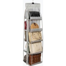 1001 10 Bölmeli Askılı Çanta Organizeri – 37X125 cm Gri Renk, Dolap Içi Asılabilir Çanta Düzen