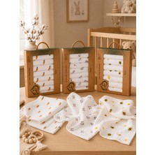 Lilliy %100 Pamuk Müslin Bebek Ağız Mendili 21'li Set (7 Havuç + 7 Çiçek + 7 Arı Desenli) Yenidoğan Bebek Mendili