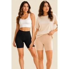 Fevien 2'li Paket Kadın Pamuklu Jakar Belli Uzun Paçalı Şort Boxer Tayt Külot Bacak Arası Sürtünme Önleyici Rahat Esnek Günlük Iç Giyim Toparlayıcı Yumuşak Dikişli Büyük Beden Siyah Beyaz Ten