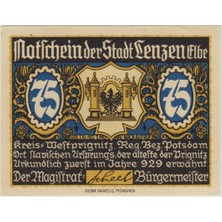 Banknoting Almanya 75 Pfennig 1922 Notgeld-Prusya-Lenzen Şehri. Çil.