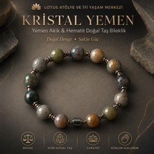 Lotus Atölye ve İyi Yaşam Merkezi 💚 Kristal Yemen Akik Premium Bileklik – Faset Kesim Yemen Akik & Hematit Doğal Taş Bileklik