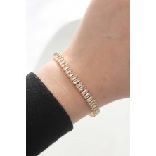 GV Home Mey Ithalat® Pirinç Zirkon Taşlı Gold Renk Su Yolu Bileklik