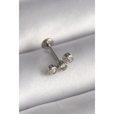 GV Home Mey Ithalat® 316L Çelik Gümüş Renk Zirkon Taşlı Tragus Piercing