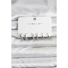 GV Home Mey Ithalat® Zirkon Taşlı Gümüş Renk Pirinç Kadın Küpe Seti