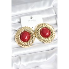 GV Home Mey Ithalat® Pirinç Gold Renk Bordo Boncuklu Vintage Kadın Küpe