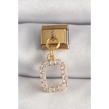 GV Home Mey Ithalat® 316L Çelik Gold Renk Sallantı Kare Zirkon Taşlı Nomination Charm