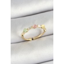 GV Home Mey Ithalat® Pirinç Sıralı Boncuk Figürlü Zirkon Taşlı Gold Renk Ayarlanabilir Kadın Yüzük