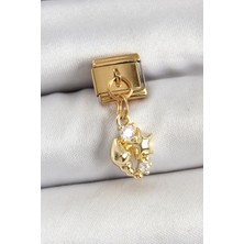 GV Home Mey Ithalat® 316L Çelik Sallantılı Zirkon Taşlı Deniz Kabuğu ve Yıldız Model Gold Renk Nomination Charm