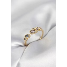 GV Home Mey Ithalat® Gold Renk Mor Damla Zirkon Taşlı Kadın Yüzük