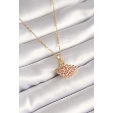 Clariss 316L Çelik Gold Renk Zincir Pembe Zirkon Taşlı Kuğu Model Kadın Kolye