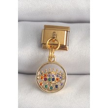 GV Home Mey Ithalat® 316L Çelik Gold Renk Sallantı Renkli Zirkon Taşlı Göz Model Nomination Charm