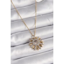 GV Home Mey Ithalat® 316L Çelik Gold Renk Zincir Zirkon Taşlı Mix Renk Güneş Model Kadın Kolye