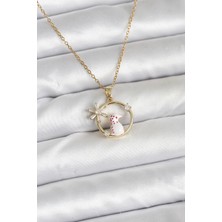 GV Home Mey Ithalat® 316L Çelik Zincir Gold Zirkon Taşlı Yılbaşı Temalı Kadın Kolye