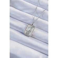 GV Home Mey Ithalat® 316L Çelik Zincir Gümüş Renk Zirkon Taşlı Çerçeveli Tarot Kolye