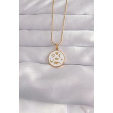 GV Home Mey Ithalat® 316L Çelik Gold Renk Beyaz Mineli Karışık Figürlü Tarot Kolye