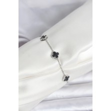 GV Home Mey Ithalat® 316L Çelik Gümüş Renk Siyah Baby Boy Yonca Bileklik