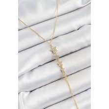 GV Home Mey Ithalat® Pirinç Zirkon Taşlı Sıralı Yıldız Figürlü Y Model Gold Renk Kadın Kolye