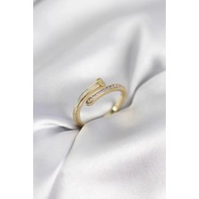 GV Home Mey Ithalat® Zirkon Taşlı Gold Renk Yassı Çivi Model Kadın Yüzük