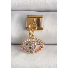 GV Home Mey Ithalat® 316L Çelik Gold Renk Sallantı Renkli Zirkon Taşlı Göz Model Nomination Charm