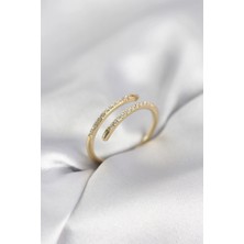 GV Home Mey Ithalat® Gold Renk Yılan Kuyruk Model Zirkon Taşlı Kadın Yüzük