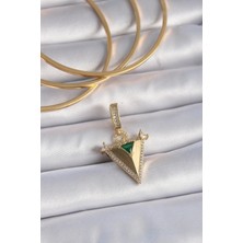 GV Home Mey Ithalat® Pirinç Gold Renk Zirkon Taşlı 3D Üçgen Model Ajda Charm