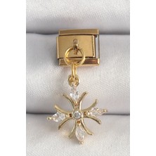 GV Home Mey Ithalat® 316L Çelik Gold Renk Sallantı Zirkon Taşlı Kar Tanesi Model Nomination Charm