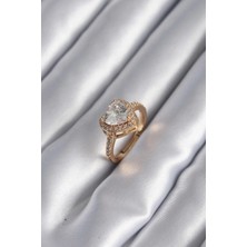 GV Home Mey Ithalat® Pirinç Gold Renk Zirkon Taşlı Kalp Charm Model Kadın Yüzük