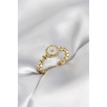 GV Home Mey Ithalat® Gold Renk Sedefli Yıldız Model Zirkon Taşlı Kadın Yüzük