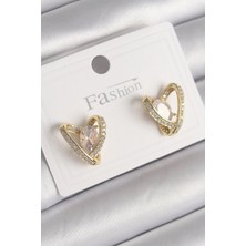 GV Home Mey Ithalat® Pirinç Gold Renk Zirkon Taşlı Kalp Model Kadın Küpe