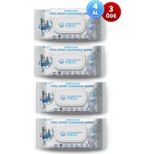 Koruyucu Krem Içerikli Islak Vücut Temizleme Mendili (50 x 4'lü Set, Büyük) Kamp, Seyahat ve Hasta Bakımı Için Uygun