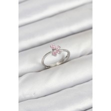 GV Home Mey Ithalat® Pirinç Gümüş Renk Pembe Kelebek Kadın Yüzük