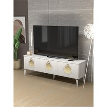 İşsevenler Tv Sehpası Tv Ünitesi Saraylı Beyaz Gold 5062
